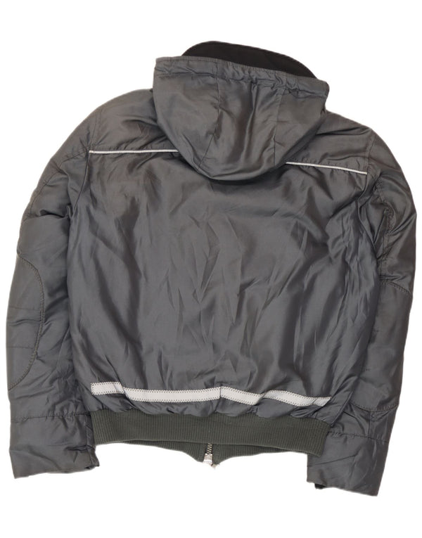 PEUTEREY Mens Hooded Bomber Padded Jacket UK 38 Medium Grey Polyamide