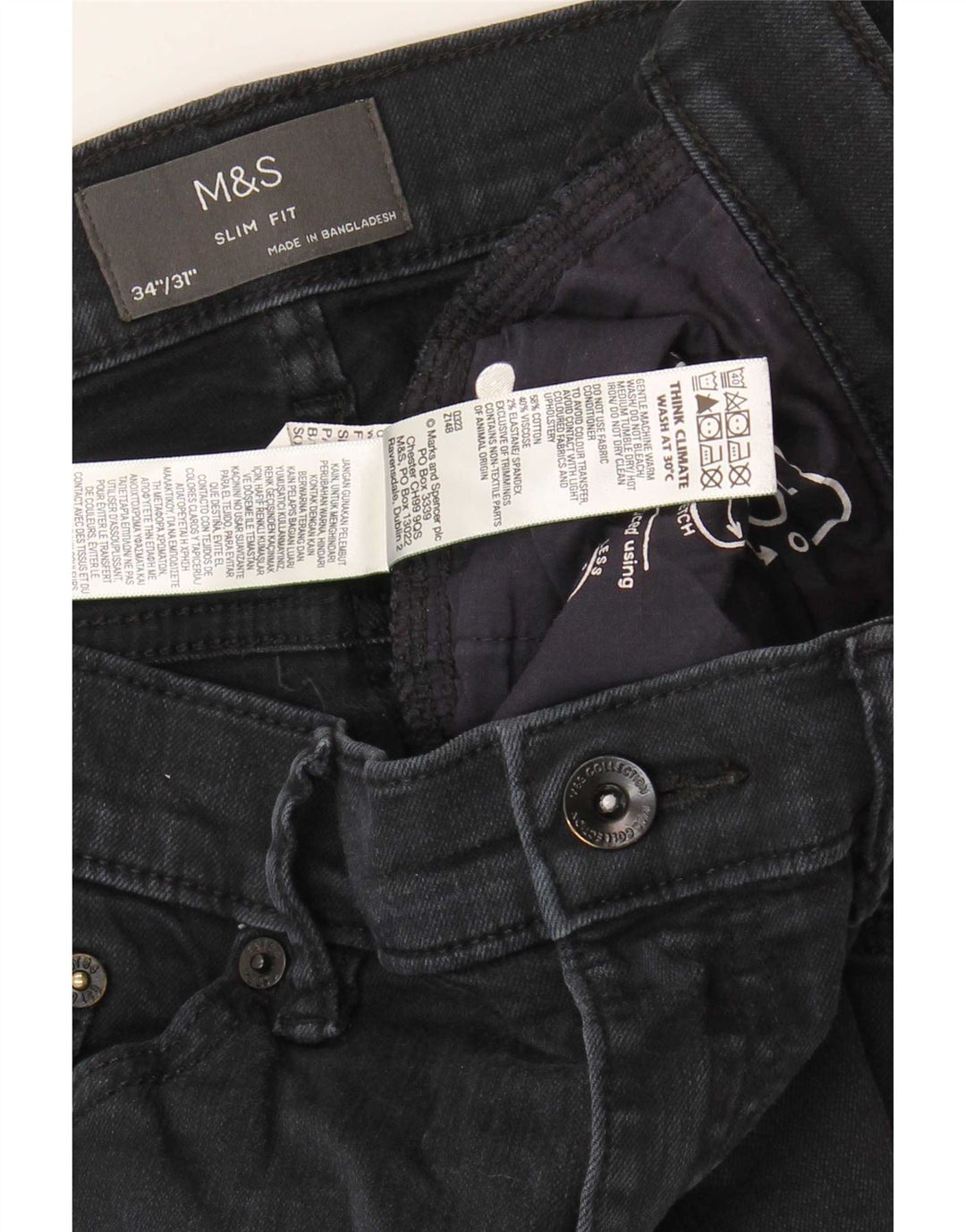Jeans slim da uomo Marks & Spencer W34 L31 cotone nero