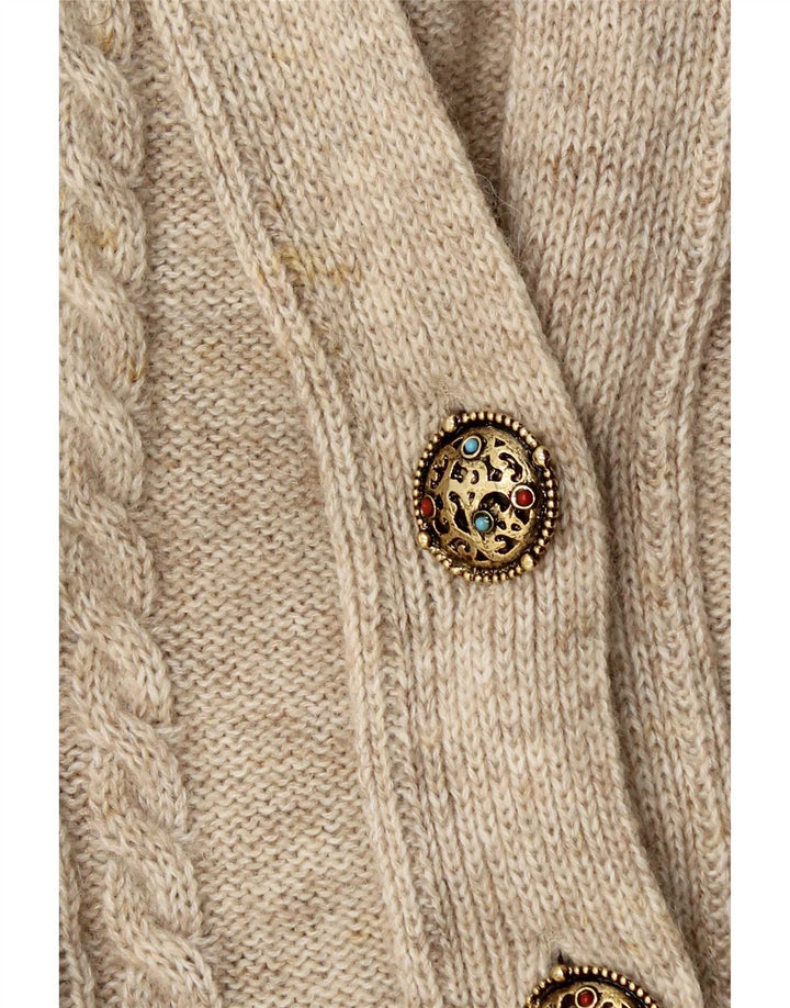 Vintage Womens Oversized Cardigan Sweater UK 14 Medium Beige Wool
