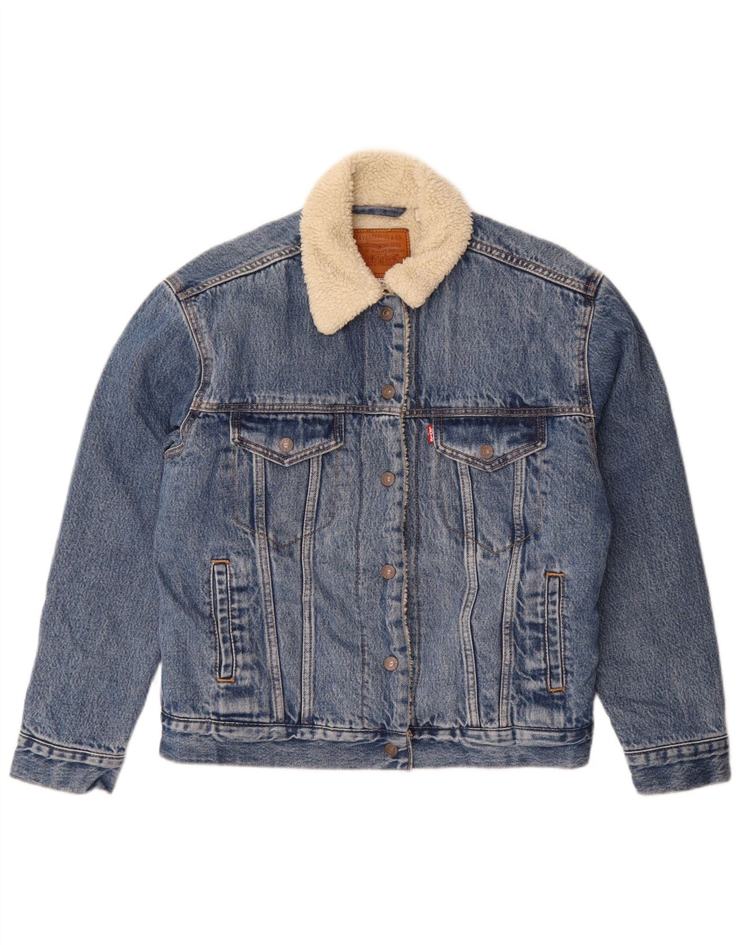 Levi's Giacca Sherpa in denim oversize da donna UK 10 Small Cotone blu