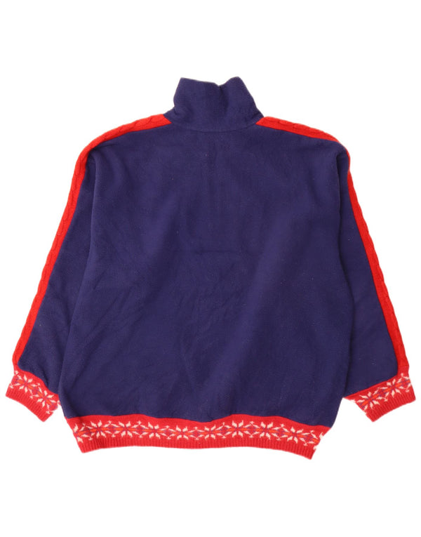 Belfe & Mens Pull Polaire Col Zip IT 52 Large Bleu Marine Fair Isle