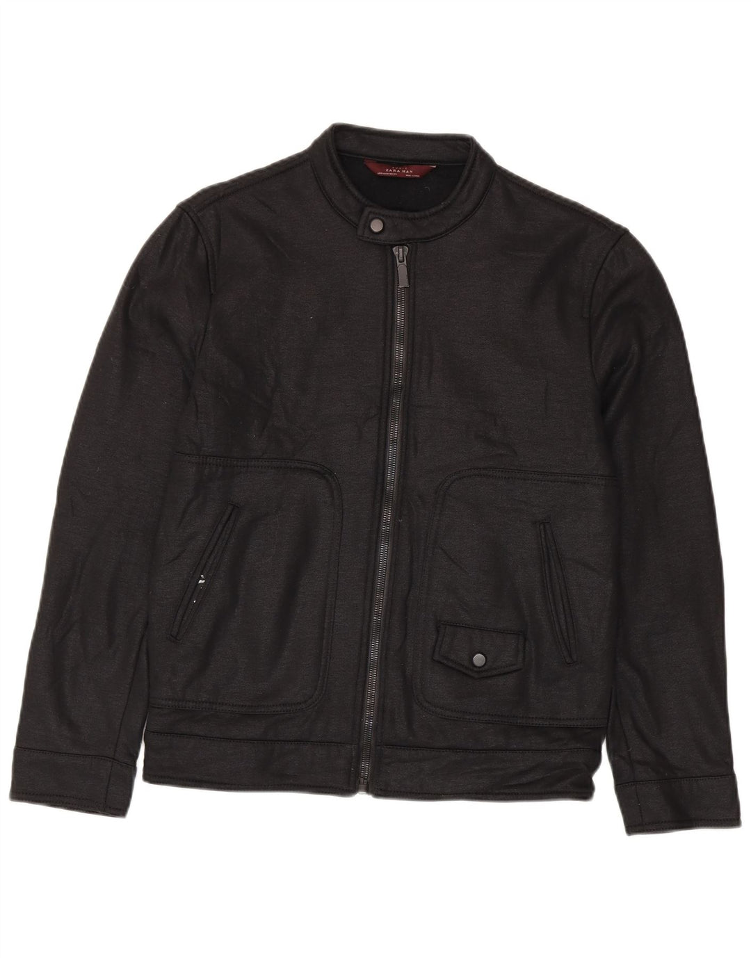 Zara Mens Bomber Jacket UK 38 Medium Black Polyester