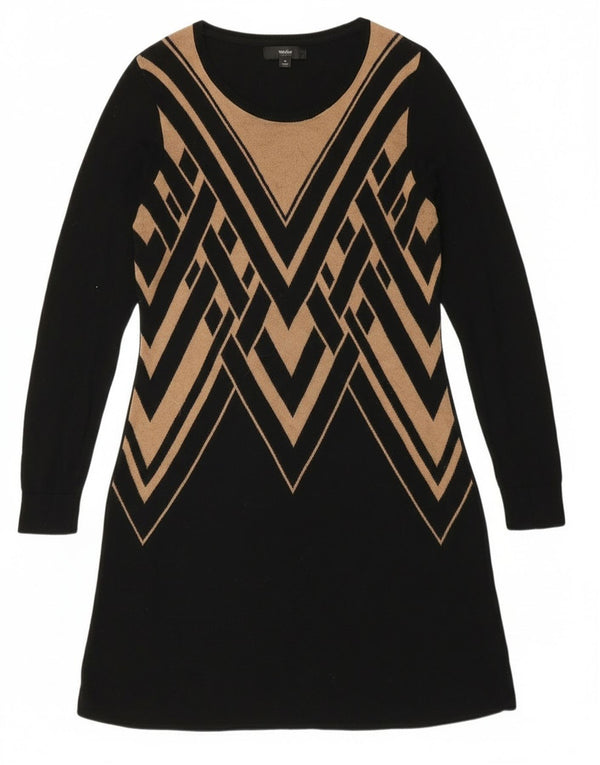 Mossimo Abito maglione a maniche lunghe da donna UK 14 Grande cotone geometrico nero