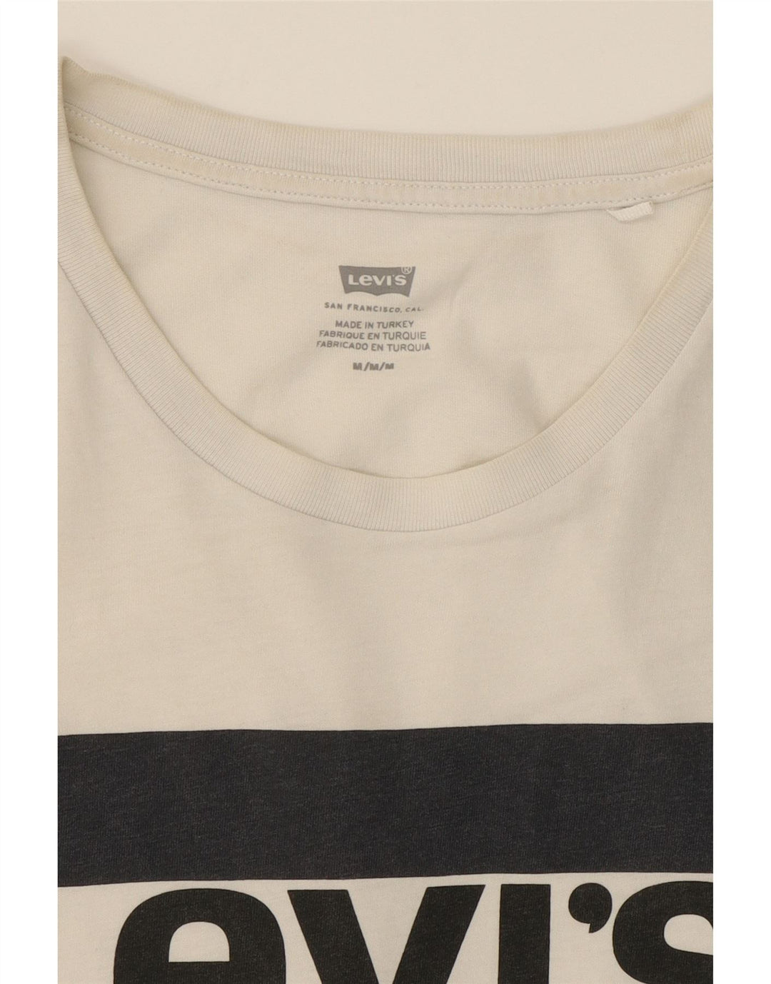 LEVI'S Womens Graphic T-Shirt Top UK 12 Medium Off White Cotton Vintage Levi's and Second-Hand Levi's from Messina Hembry 