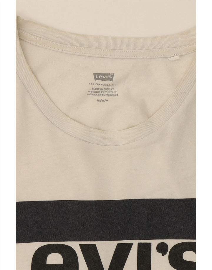 LEVI'S Womens Graphic T-Shirt Top UK 12 Medium Off White Cotton Vintage Levi's and Second-Hand Levi's from Messina Hembry 