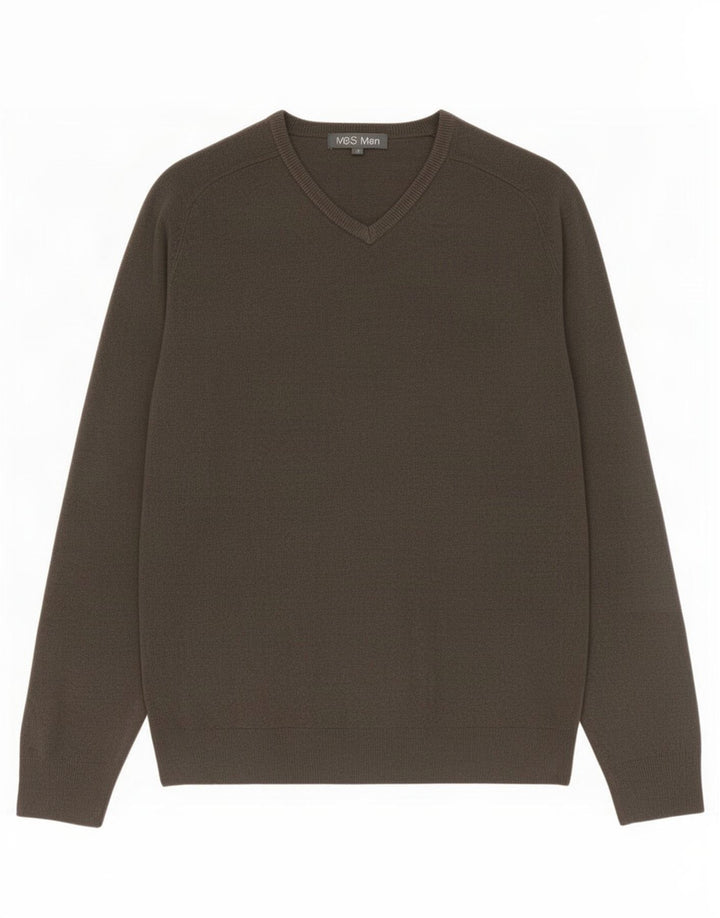 Marks & Spencer Mens V-Neck Jumper Sweater Medium Grey Acrylic