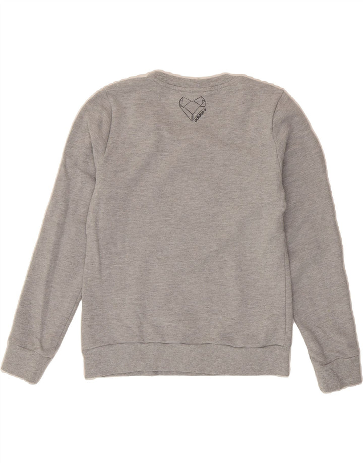 ADIDAS Womens Graphic Sweatshirt Jumper UK 12 Medium Grey Cotton Vintage Adidas and Second-Hand Adidas from Messina Hembry 