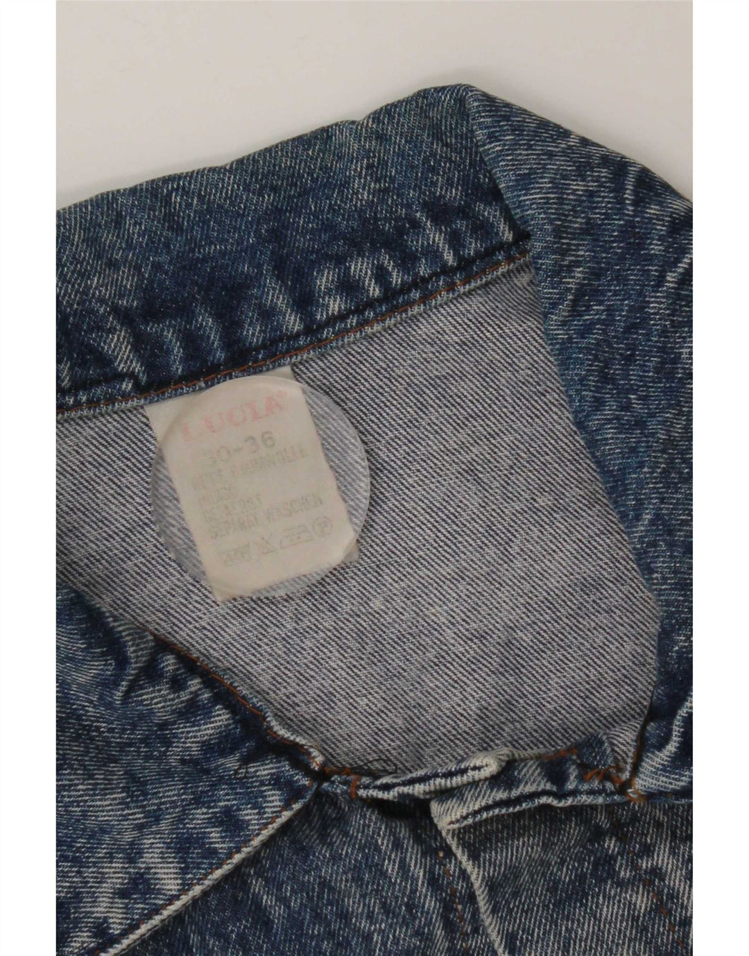 Lucia Mens Graphic Denim Jacket UK 36 Small Blue Cotton
