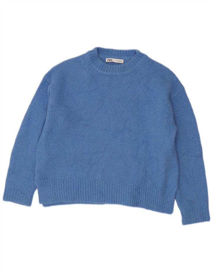 Zara Womens Oversized Crew Neck Jumper Sweater UK 14 Medium Blue Acrylic