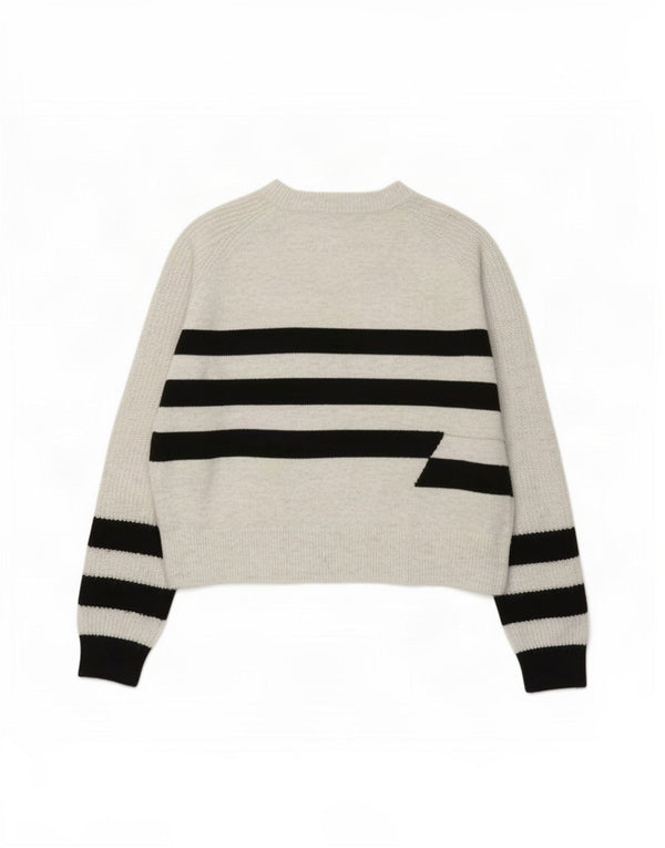 Marks & Spencer Damen Pullover mit Rundhalsausschnitt, UK 14, Mittelgrau gestreift