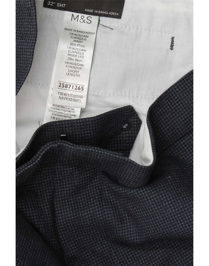 Marks & Spencer Mens Tapered Suit Trousers W32 L29 Navy Blue Check