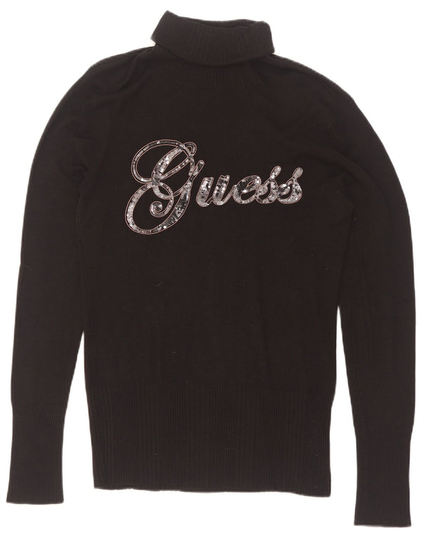 Guess Damen-Pullover mit Rollkragen, Grafik, Gr. 12, mittelschwarz