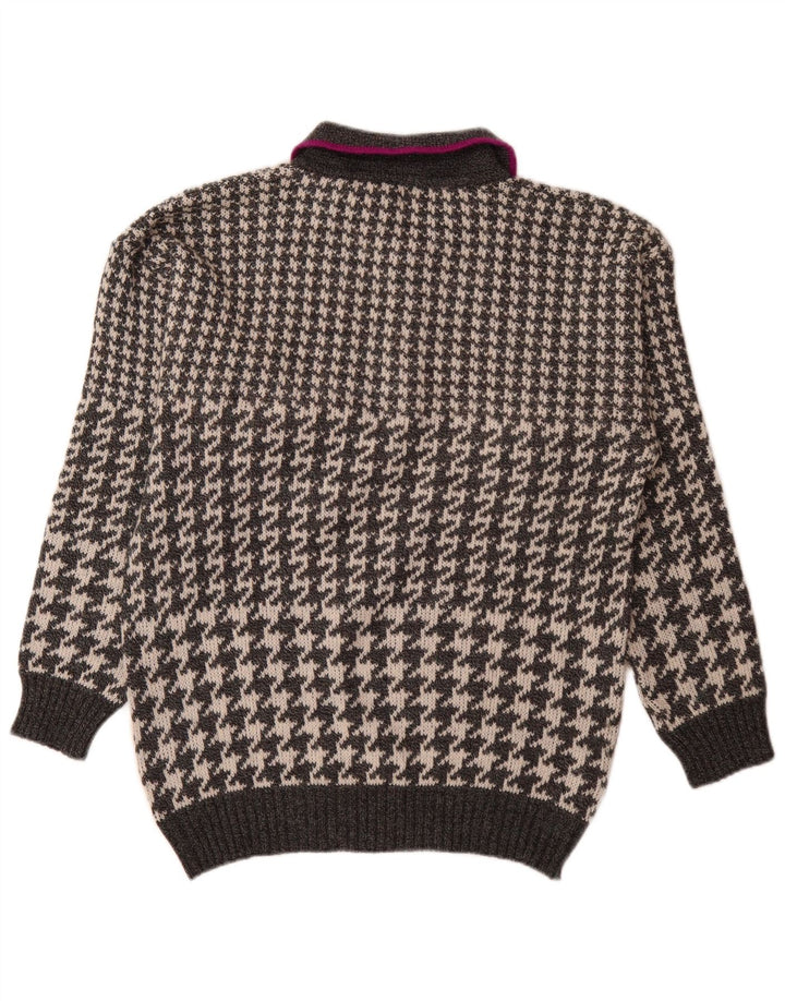 Vintage Mens Polo Neck Jumper Sweater Large Grey Houndstooth