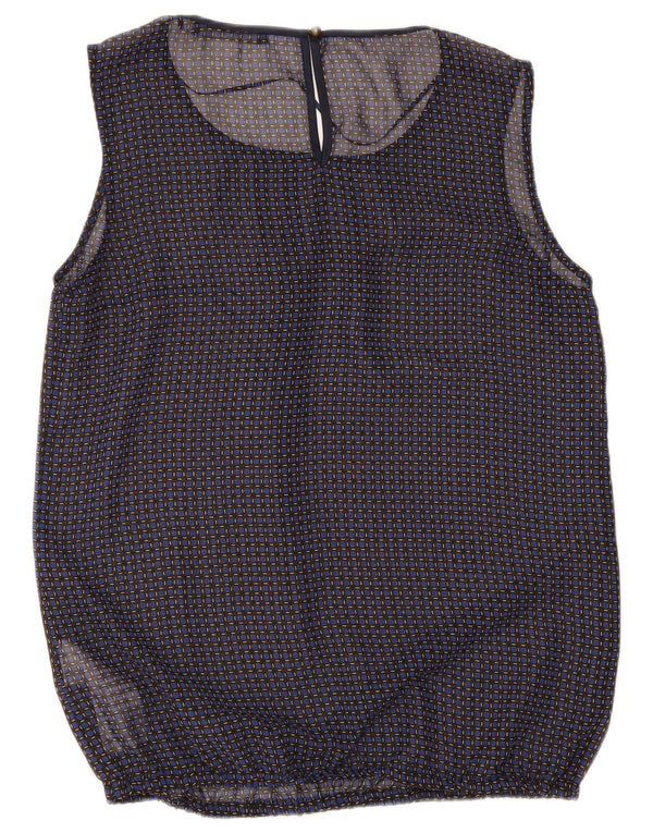 Esprit Womens Sleeveless Blouse Top UK 12 Medium Navy Blue Check Polyester