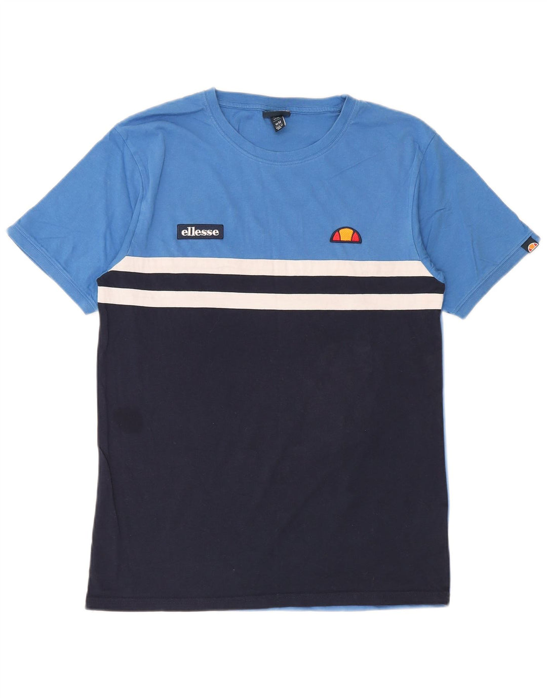 Ellesse Mens T-Shirt Top Medium Navy Blue Colourblock Cotton