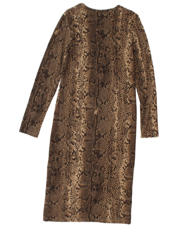 Zara Dame Langærmet Bodycon Kjole UK 12 Medium Brown Animal Print