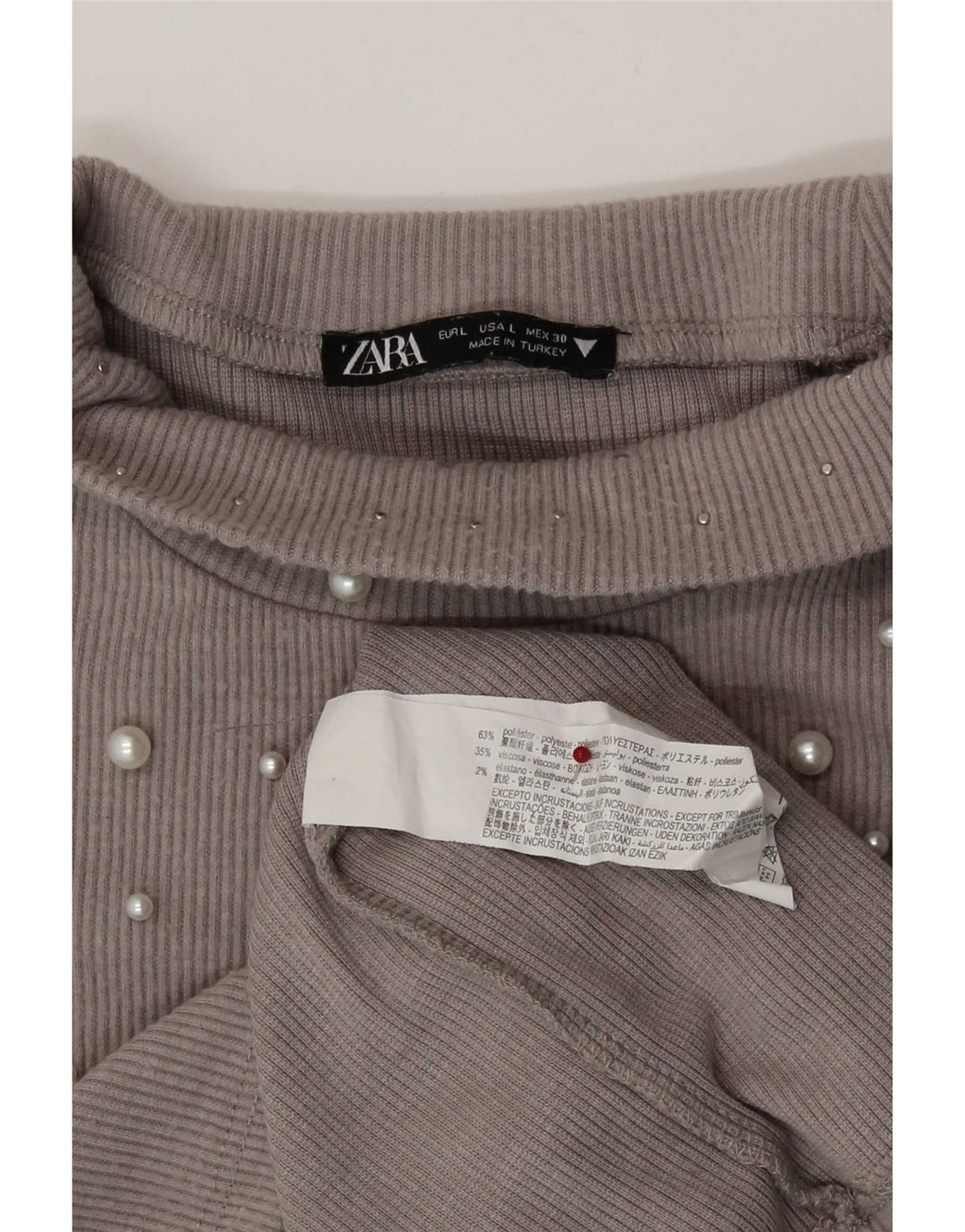 Zara Womens Crop Top Langærmet UK 14 Large Grå Polyester