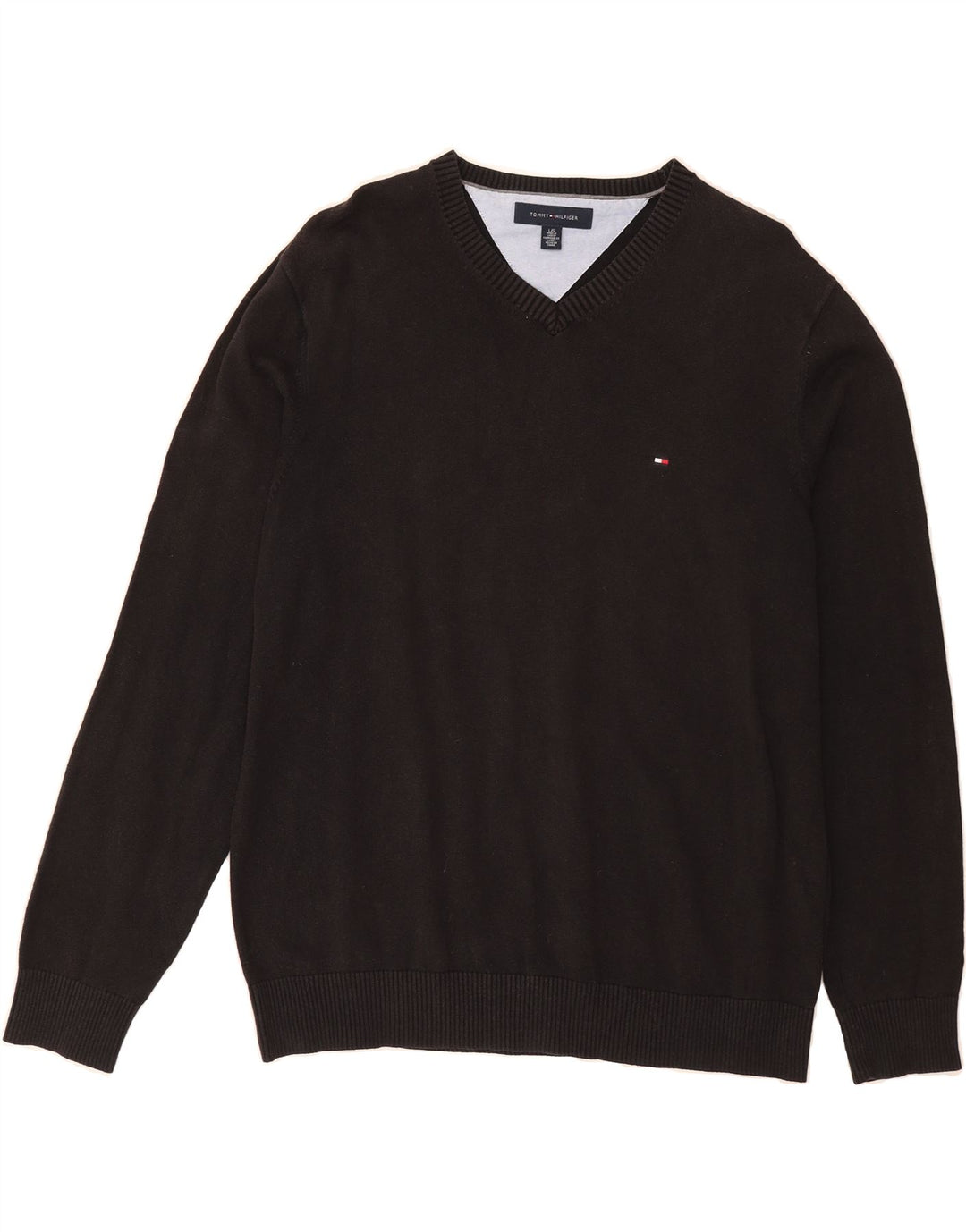 TOMMY HILFIGER Mens V-Neck Jumper Sweater Large Black Cotton Vintage Tommy Hilfiger and Second-Hand Tommy Hilfiger from Messina Hembry 