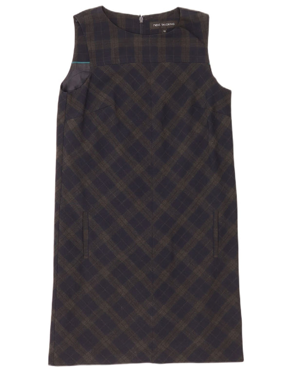 Next Womens Sleeveless Regular Shift Dress UK 10 Small Green Plaid