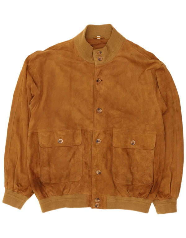 Vintage hombres ante bomber chaqueta IT 58 4XL marrón cuero retro