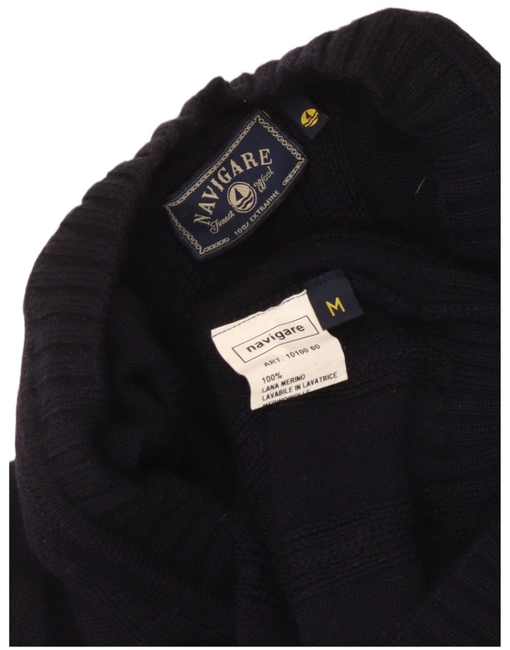Navigare Mens Cardigan Sweater Medium Navy Blue Wool