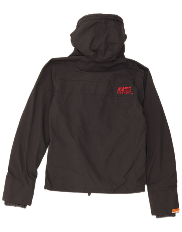 Superdry grafisk regnjakke med hætte til kvinder UK 6 XS sort nylon