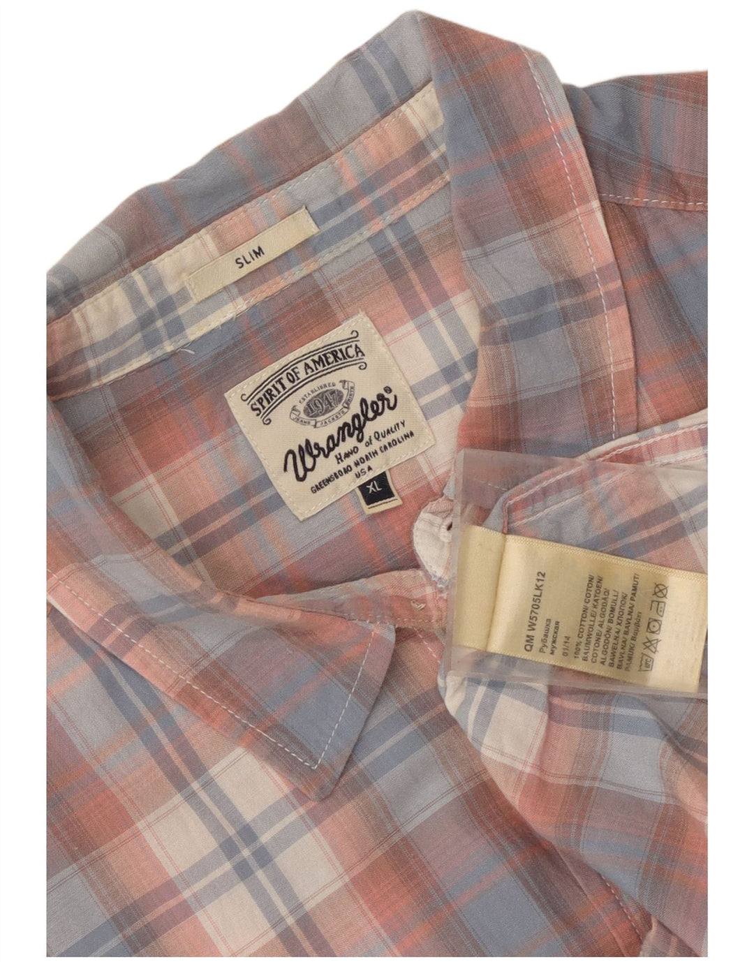 Wrangler Mens Short Sleeve Slim Shirt XL Blue Check Cotton