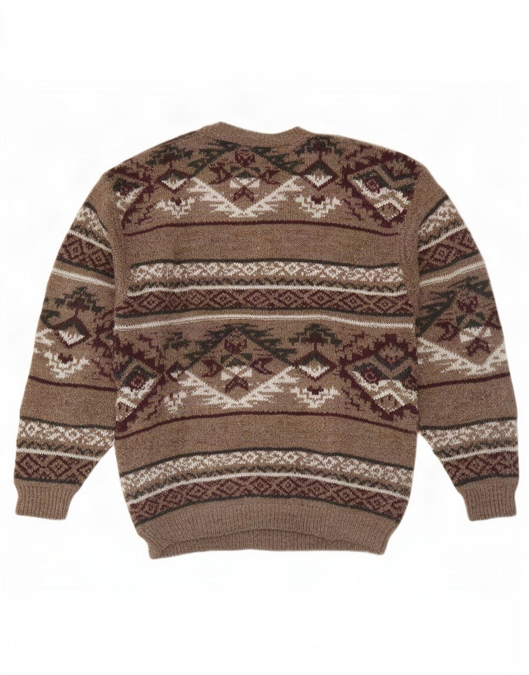 Kennington Mens Crew Neck Jumper Sweater Large Brown Fair Isle Wool