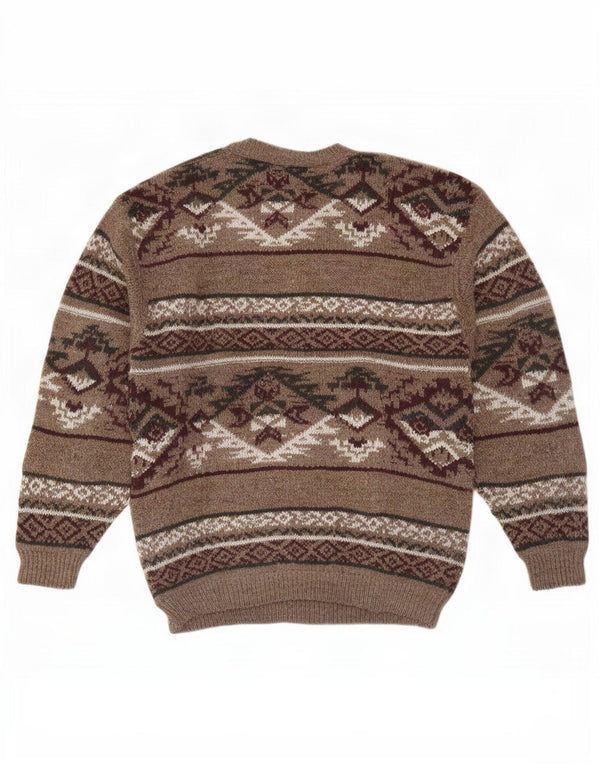 Kennington Mens Crew Neck Jumper Sweater Large Brown Fair Isle Wool