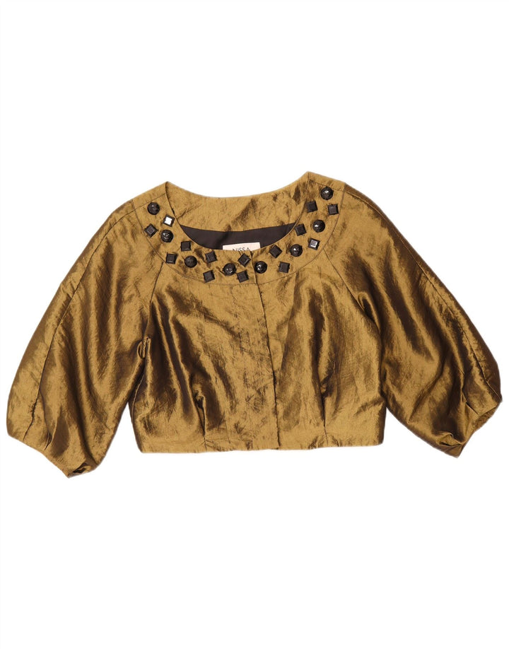 Nissa Womens 3/4 Sleeve Bolero Top EU 40 Medium Khaki Polyester