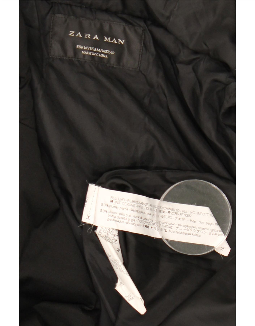 Cappotto imbottito con cappuccio da uomo Zara UK 38 poliestere nero medio