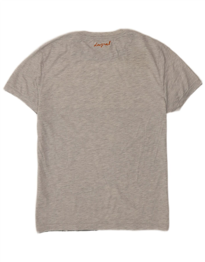 Desigual Mens Graphic T-Shirt Top Large Grey Cotton
