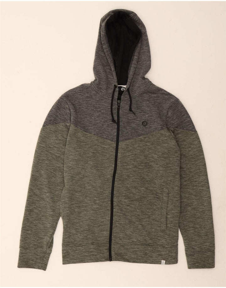 JACK & JONES Suéter masculino com capuz e zíper verde médio algodão colorblock
