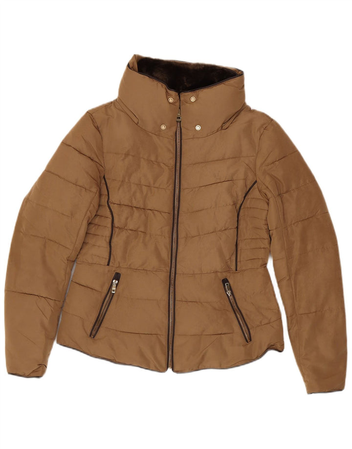 Giacca imbottita da donna Zara UK 16 grande marrone in poliestere