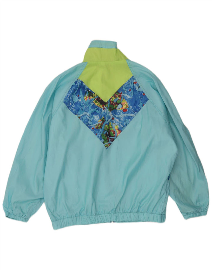 Jaqueta de chuva feminina vintage com padrão abstrato IT 40/42 azul médio