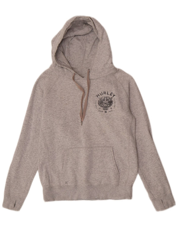 Hurley Womens Graphic Hoodie Jumper UK 12 Medium Grey Cotton Sports