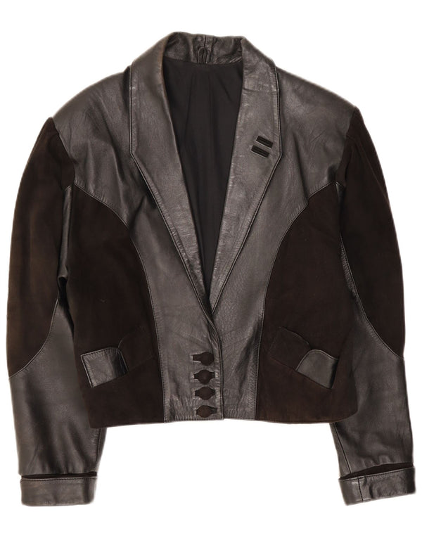 Vintage Womens Leather Jacket UK 14 Medium Black Patchwork