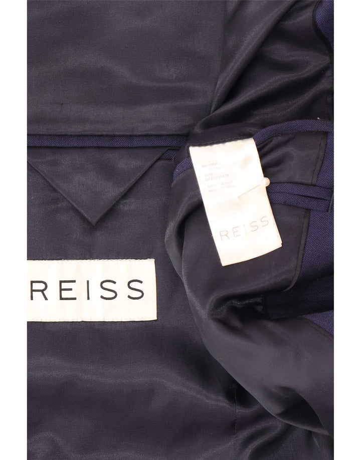 Reiss Mens 1 Button Blazer Jacket UK 38 Medium Navy Blue Wool