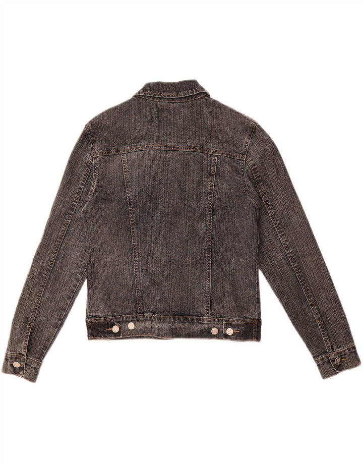 Vintage Dame Crop Denim Jacket UK 12 Medium Grey Bomuld