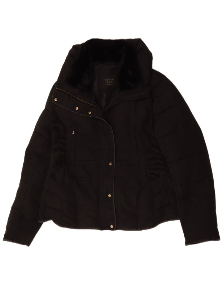 Zara Damen Crop Wattierte Jacke UK 20 2XL Schwarz Polyester