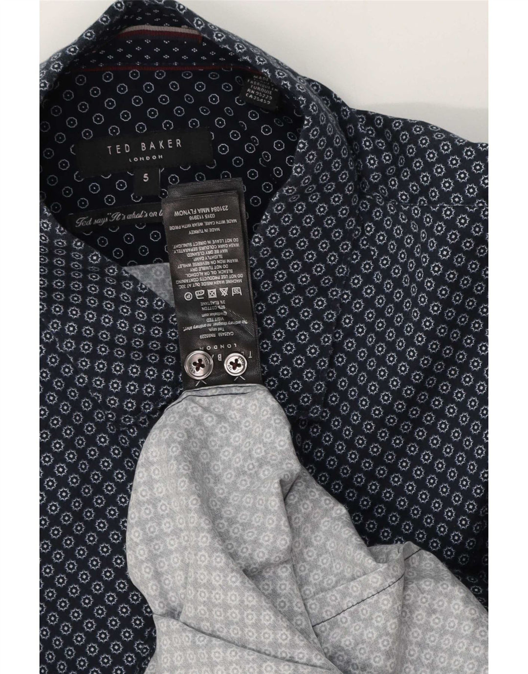 Ted Baker herreskjorte str. 5 XL Marineblå geometrisk bomuld