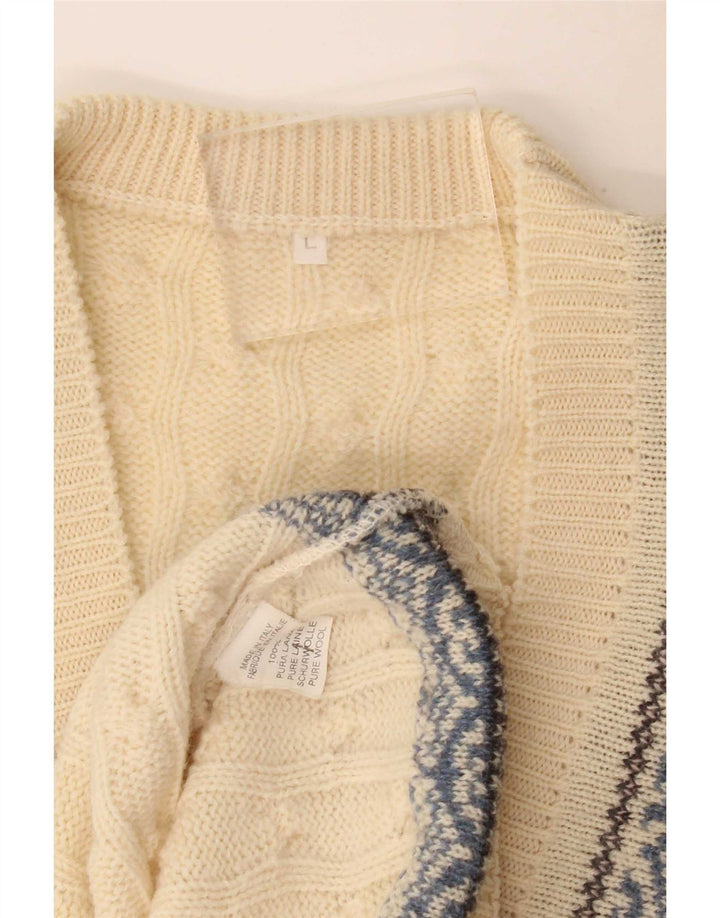 Vintage Mens Vest Tank Top Large Off White Fair Isle Wool