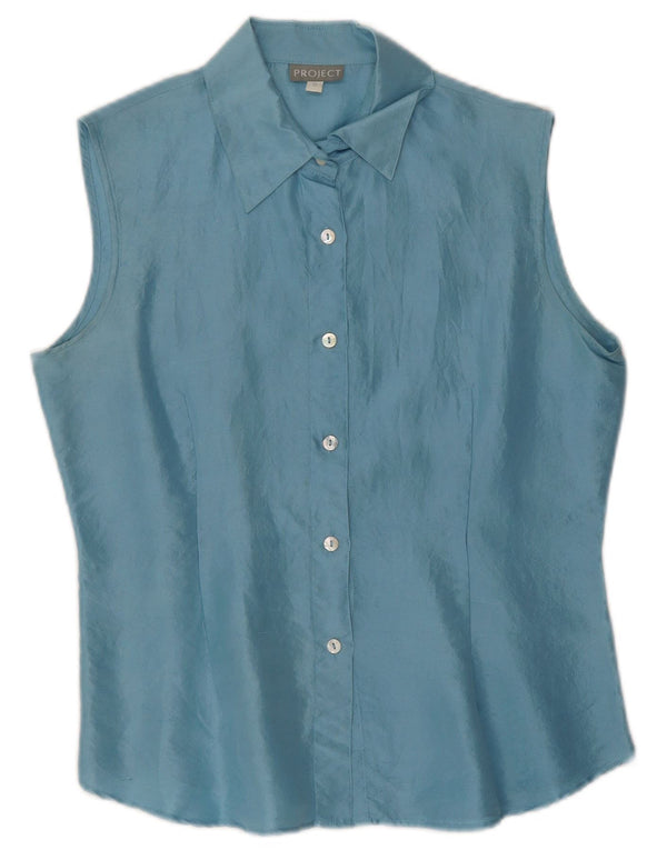 Project Ärmellose Hemdbluse für Damen, UK 10, Größe S, blaue Seide