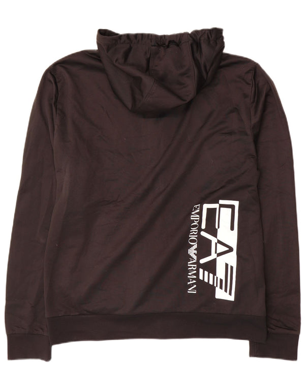 Emporio Armani Pull à capuche zippé graphique pour homme en polyester noir moyen