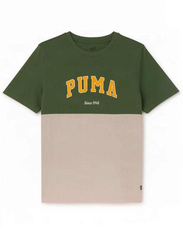 Puma T-Shirt Graphique Homme Vert Large Coton Colorblock