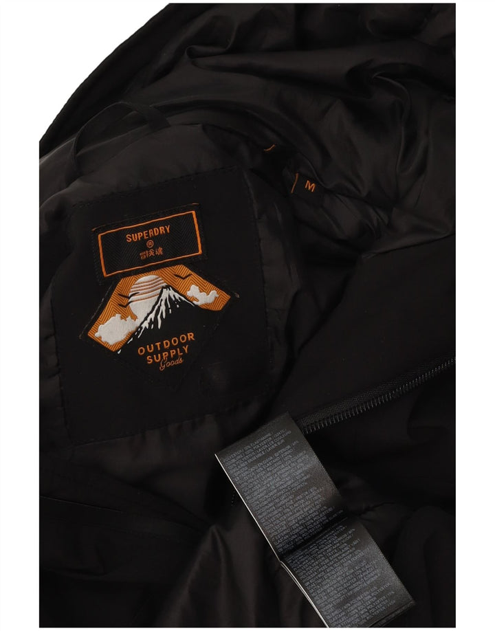 Superdry Chaqueta cortavientos con capucha para hombre, talla 38, poliéster negro mediano