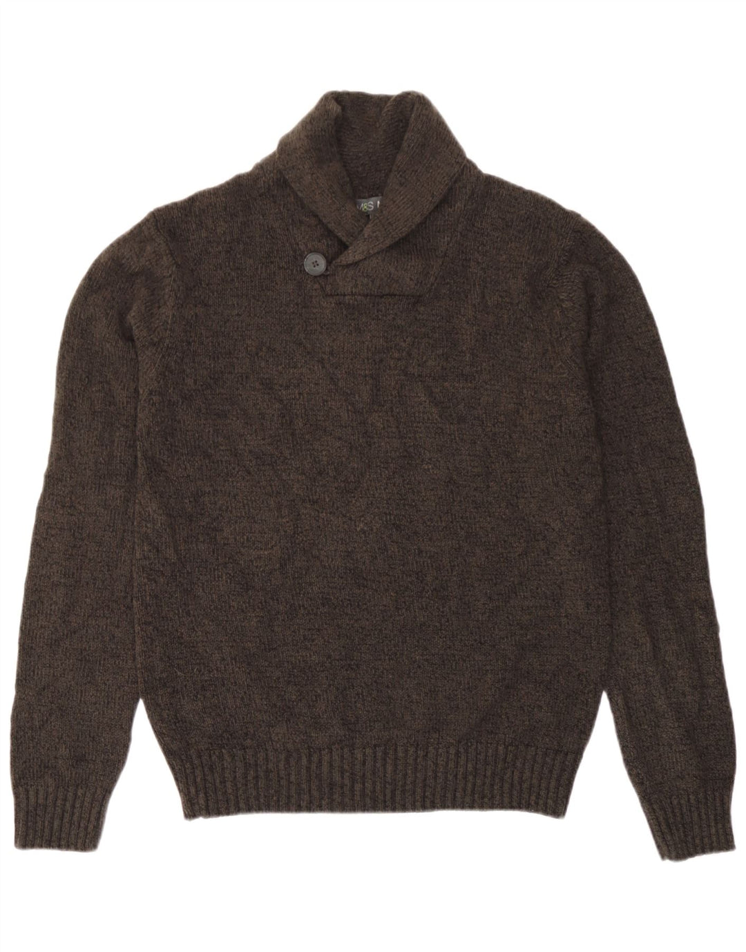 Marks & Spencer Mens Shawl Neck Jumper Sweater Small Brown Flecked Acrylic