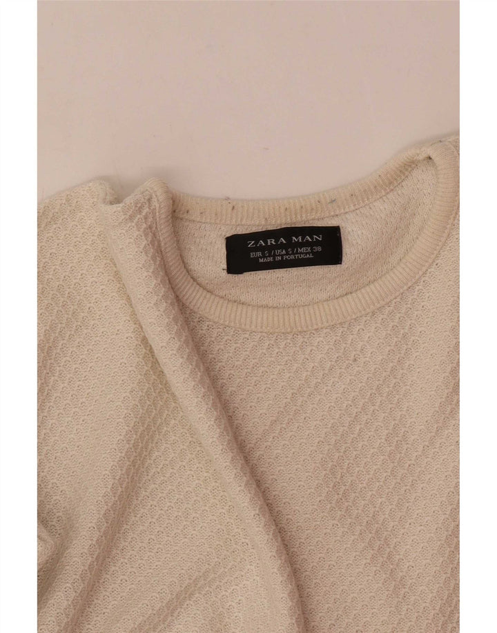Zara Mens Crew Neck Jumper Sweater Small Beige