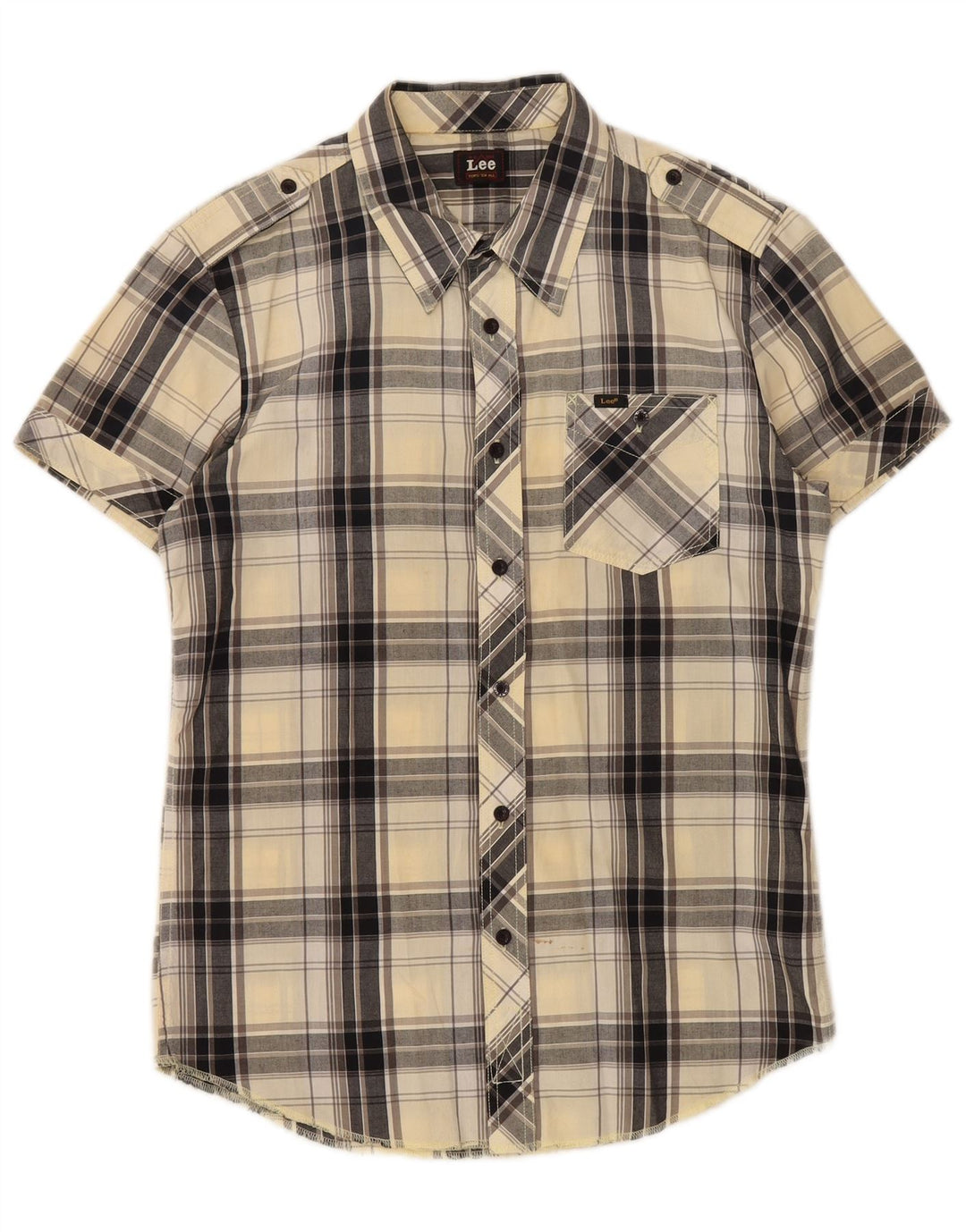 Lee Kortærmet Militærskjorte til mænd Medium Beige Plaid Bomuld