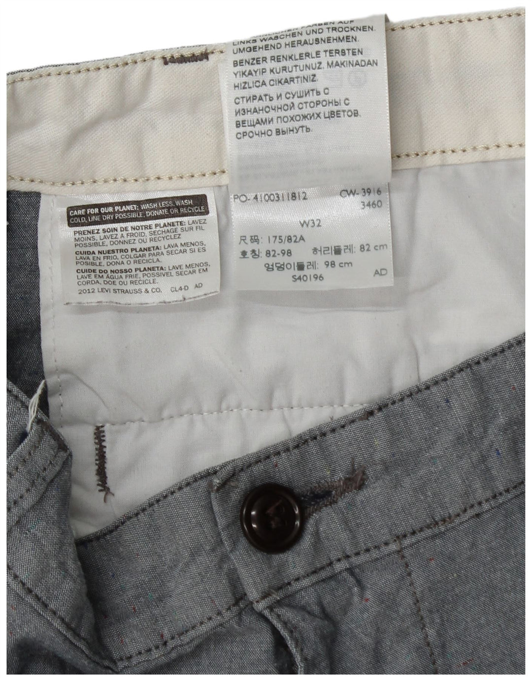Pantaloncini chino da uomo Dockers W32 in cotone grigio medio